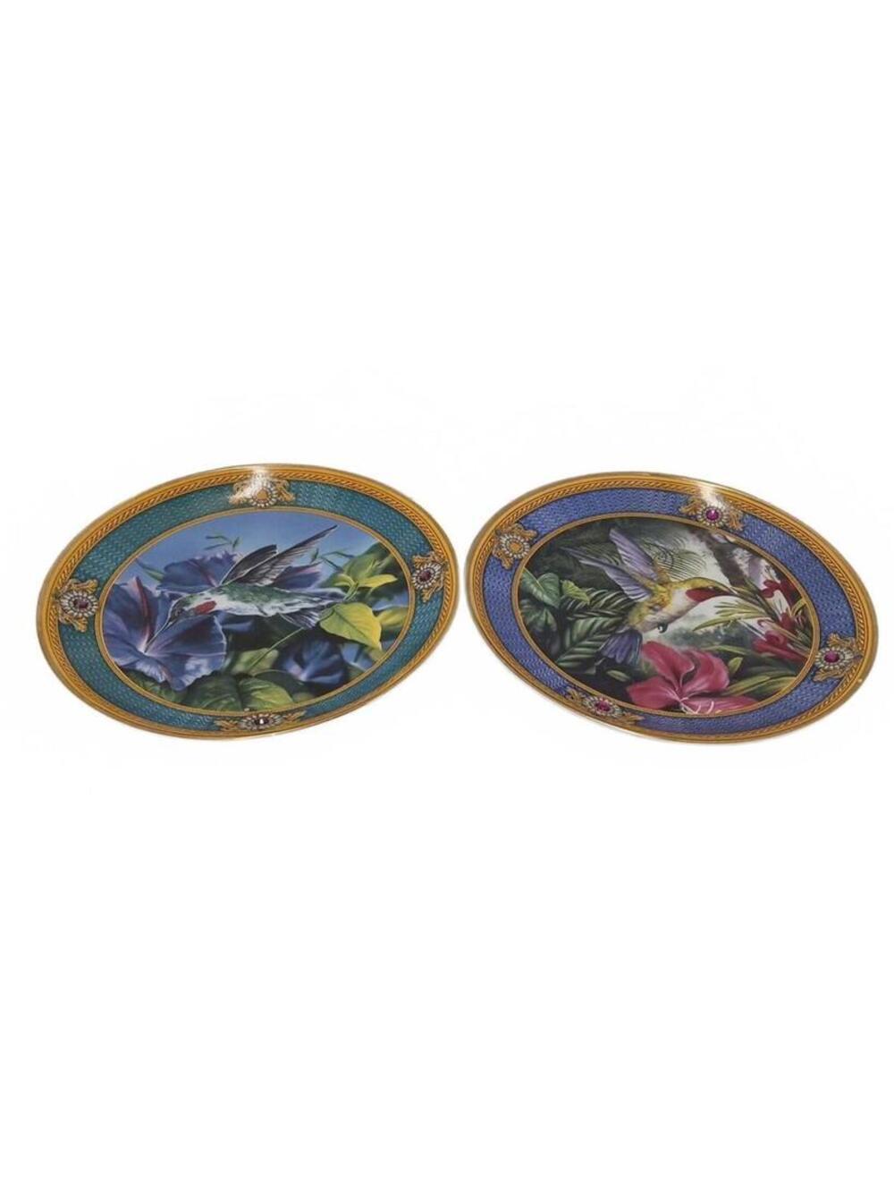 House of Faberge Decorative Hummingbird Themed Plates Franklin Mint Set of 2